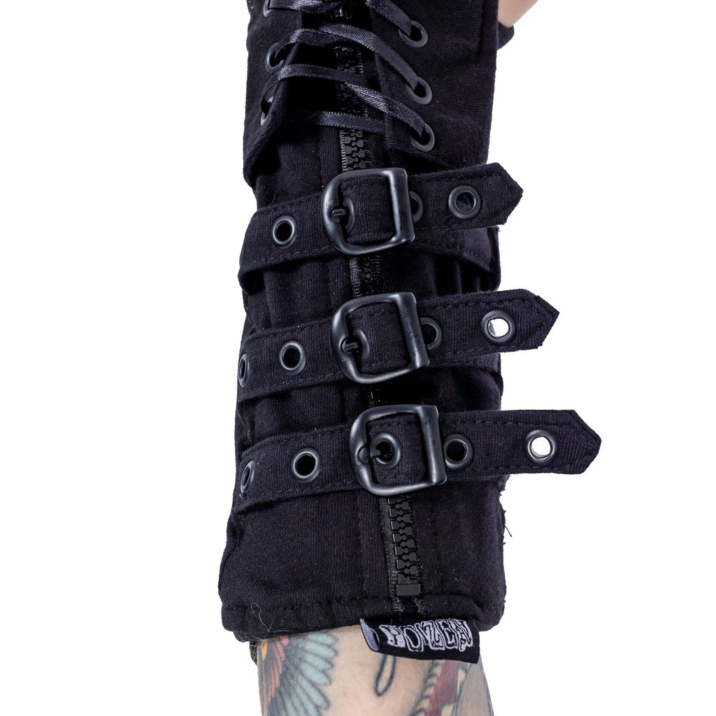 Poizen Industries Astorath Armwarmers – Gothic Lace-Up Buckle Sleeves