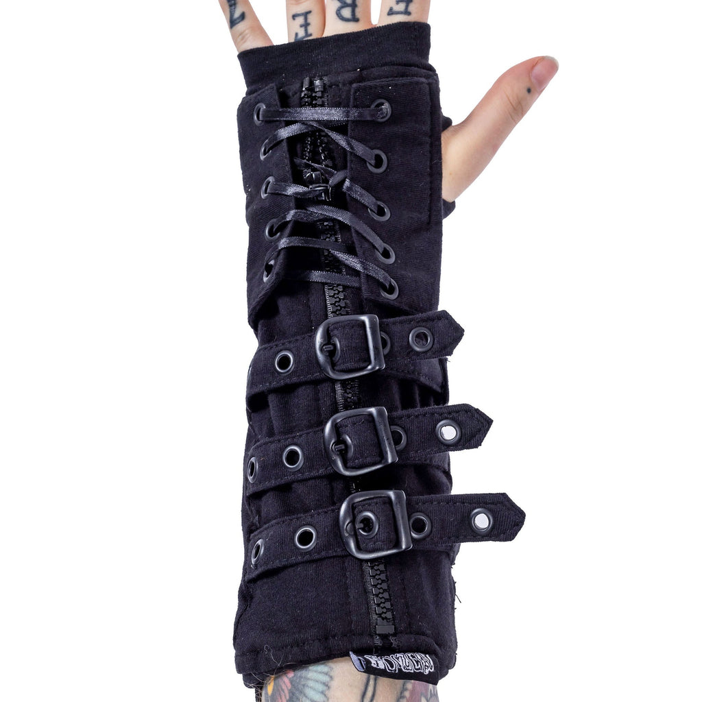 Poizen Industries Astorath Armwarmers – Gothic Lace-Up Buckle Sleeves