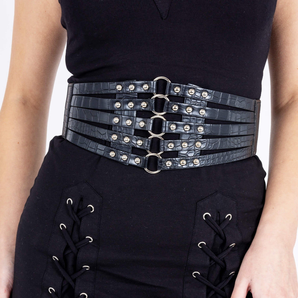 Poizen Industries Mock Croc Shona Stud Belt with O-Rings | PVC