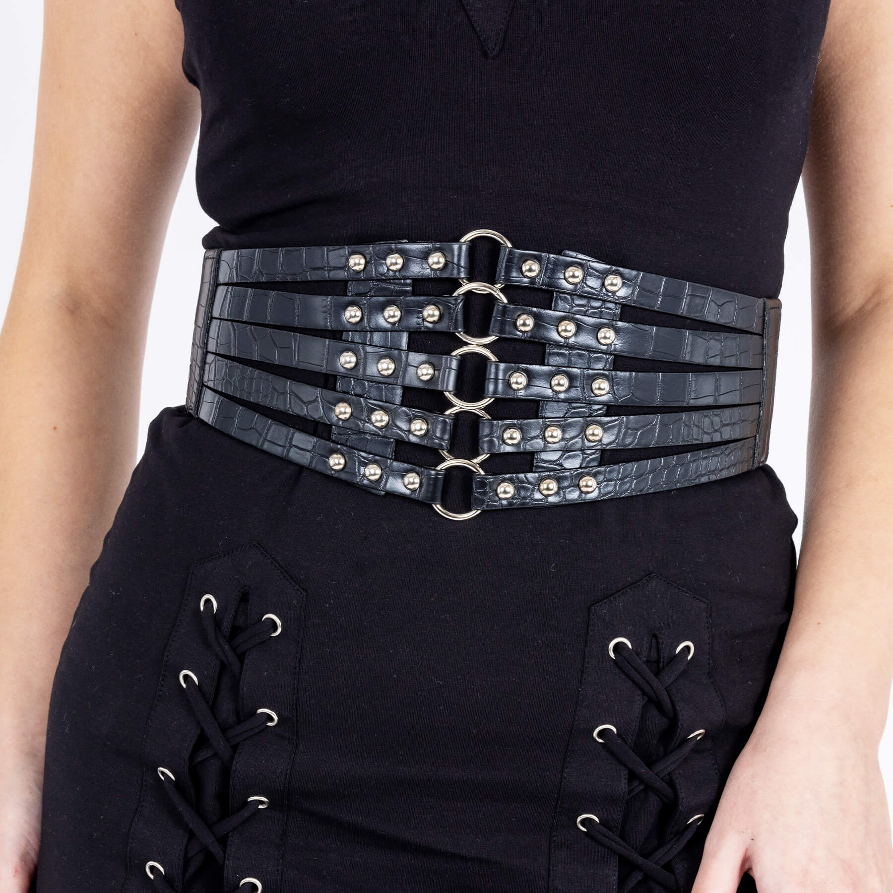 Poizen Industries Mock Croc Shona Stud Belt with O-Rings | PVC