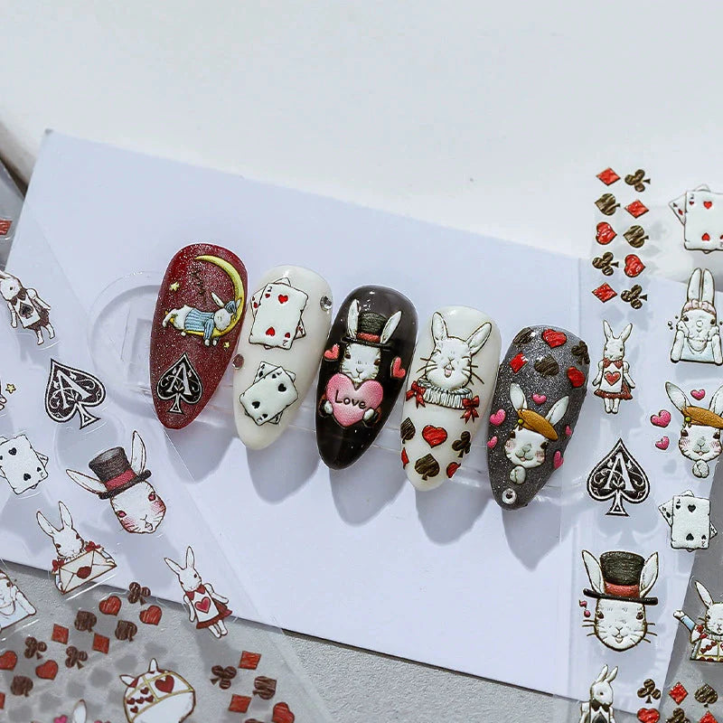 Poker Bunny Nail Deco Stickers by LuLuFun Studio - Ultra-Thin Nail Art