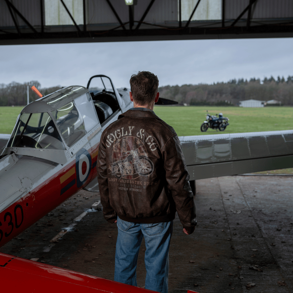 Uggly and Co Aviation Bomber Jacket – Distressed PU Leather Moto
