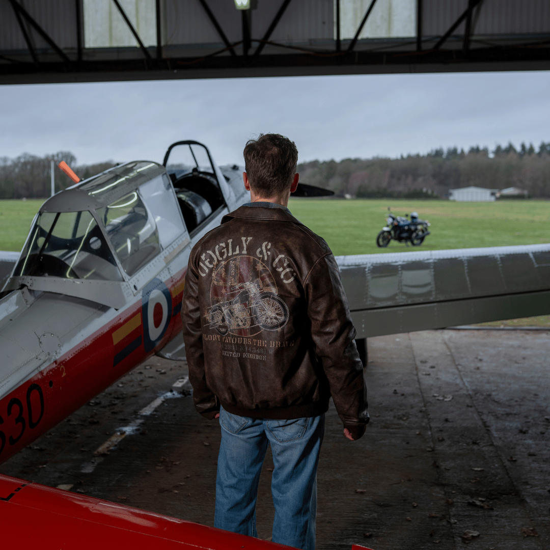 Uggly and Co Aviation Bomber Jacket – Distressed PU Leather Moto