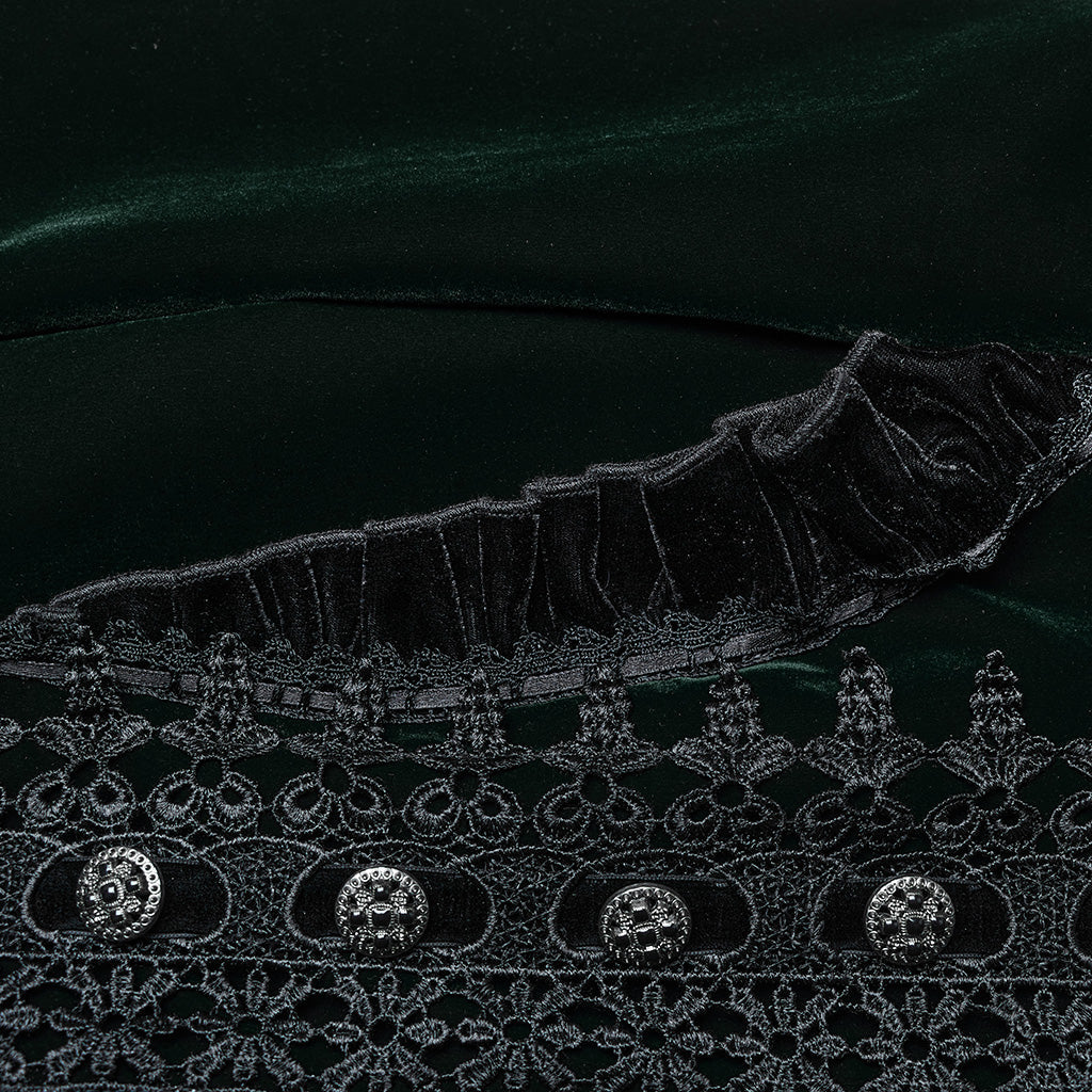 Punk Rave Aviara Dark Green Velvet Gothic Coat with Lace Detail