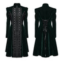 Punk Rave Aviara Dark Green Velvet Gothic Coat with Lace Detail