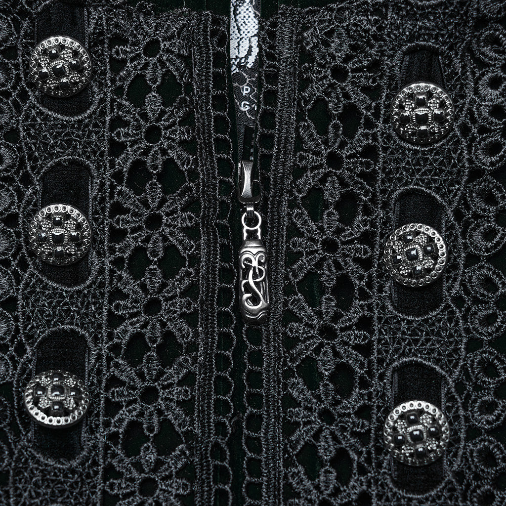 Punk Rave Aviara Dark Green Velvet Gothic Coat with Lace Detail