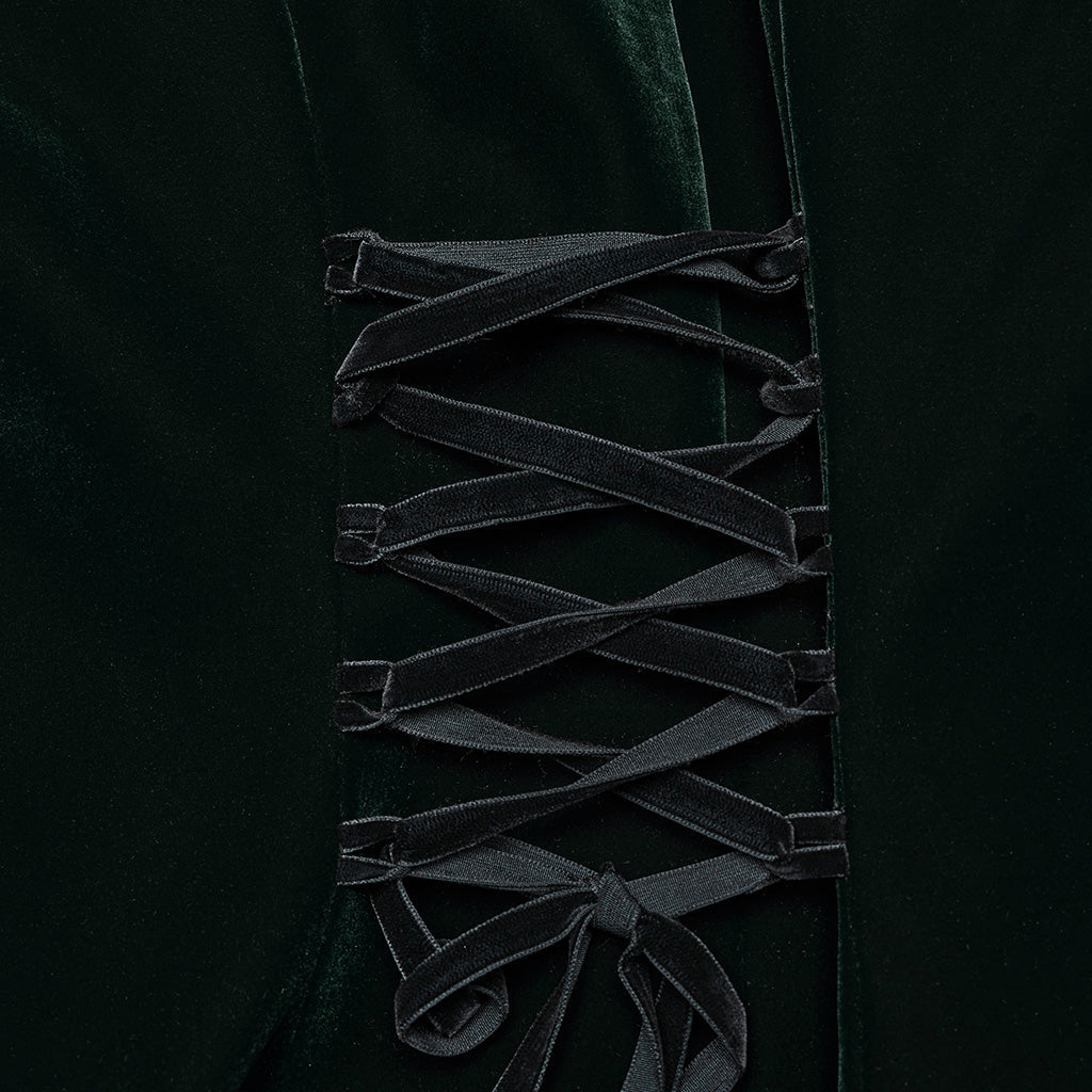 Punk Rave Aviara Dark Green Velvet Gothic Coat with Lace Detail
