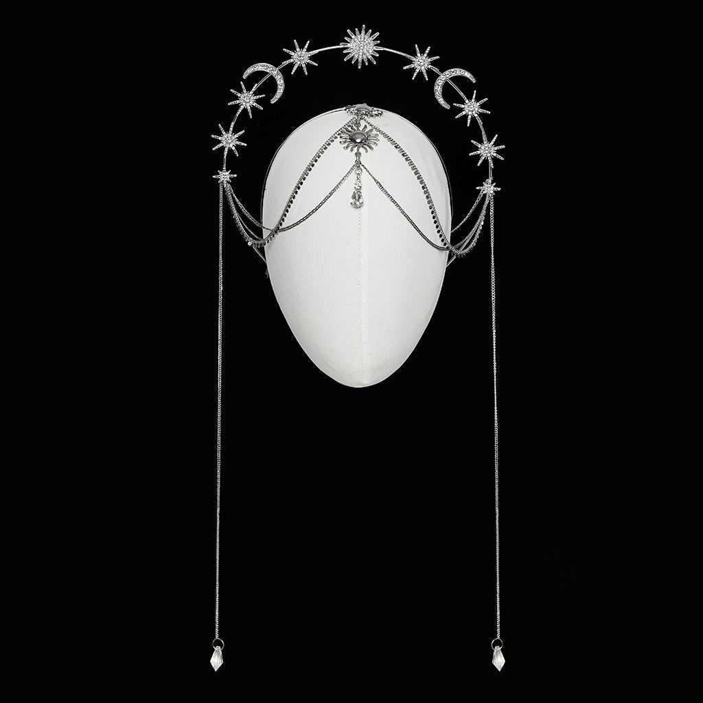 Punk Rave Estrella Tiara – Stainless Steel Celestial Sun Moon Crown