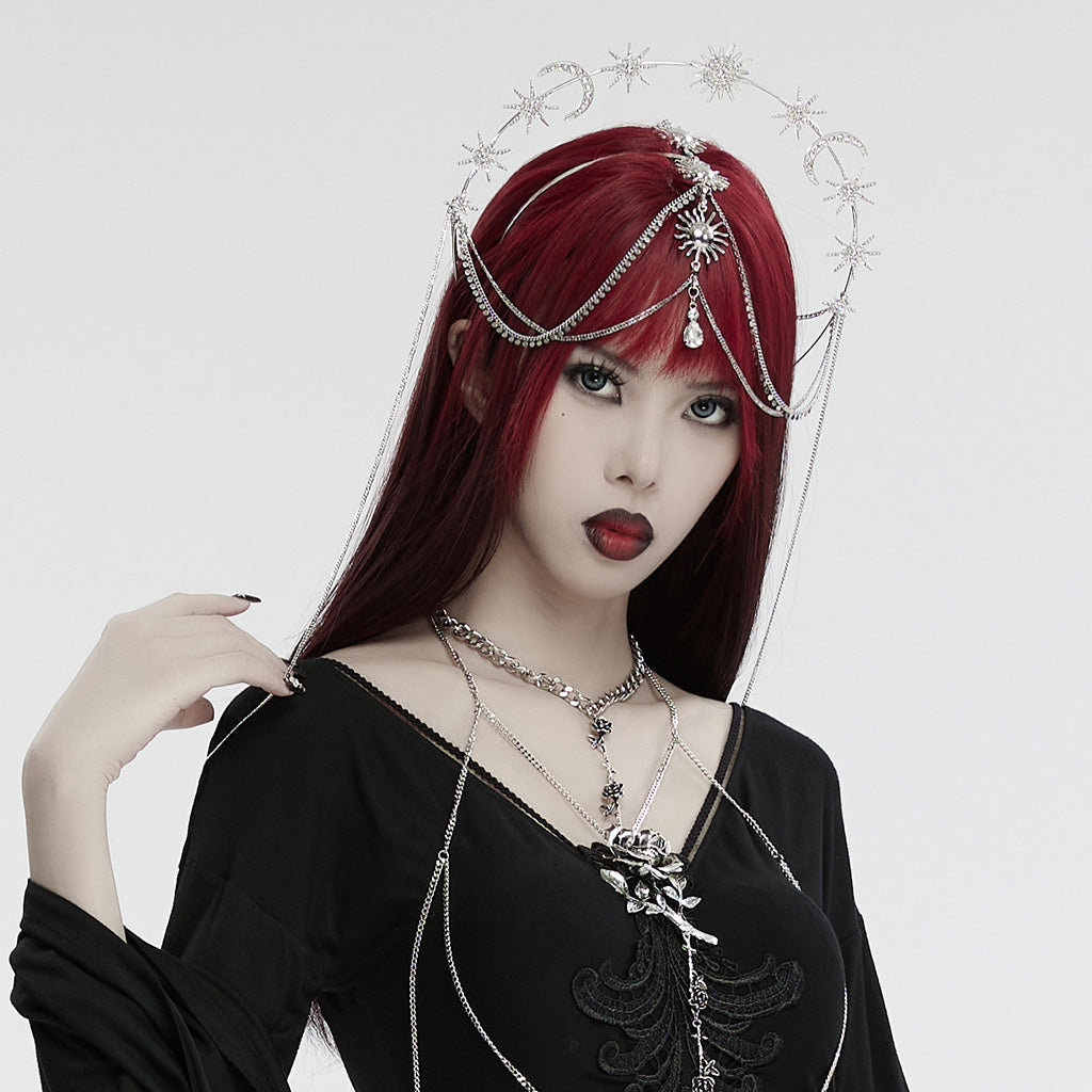 Punk Rave Estrella Tiara – Stainless Steel Celestial Sun Moon Crown
