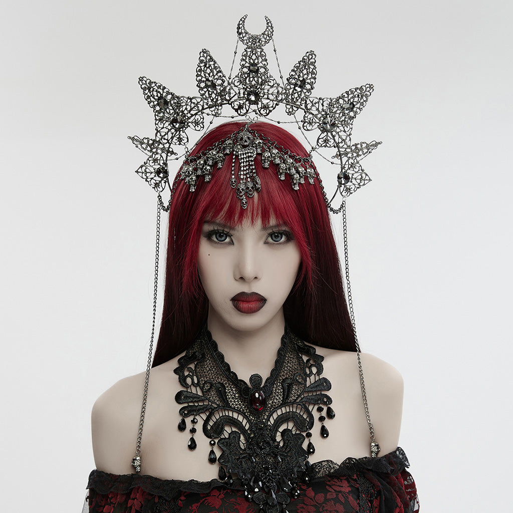 Punk Rave Nicandra Gothic Skull Crown | Metal Halo with 3D Gemstones