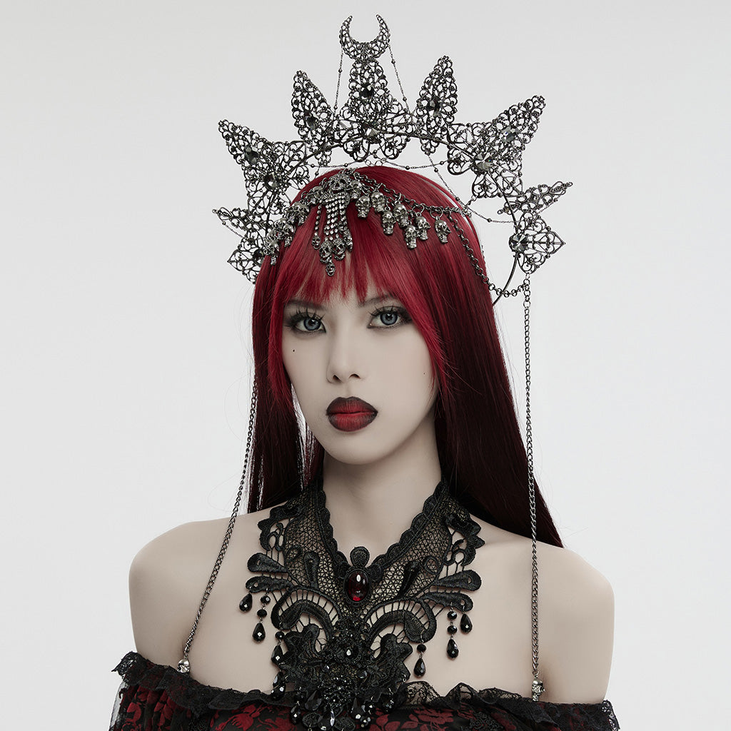 Punk Rave Nicandra Gothic Skull Crown | Metal Halo with 3D Gemstones