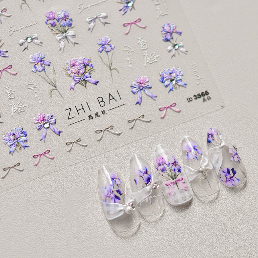LuLuFun Studio Purple Flower Nail Deco Stickers - Floral Nail Art Decals
