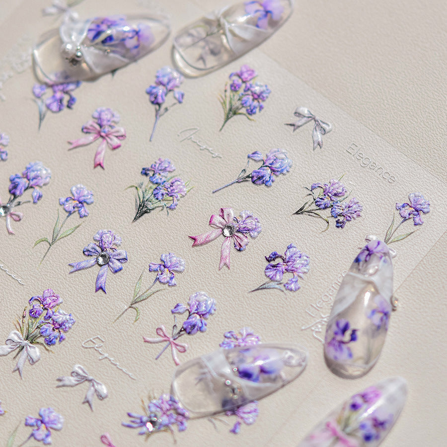 LuLuFun Studio Purple Flower Nail Deco Stickers - Floral Nail Art Decals