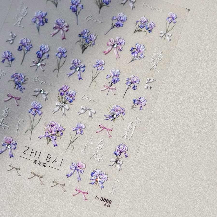 LuLuFun Studio Purple Flower Nail Deco Stickers - Floral Nail Art Decals