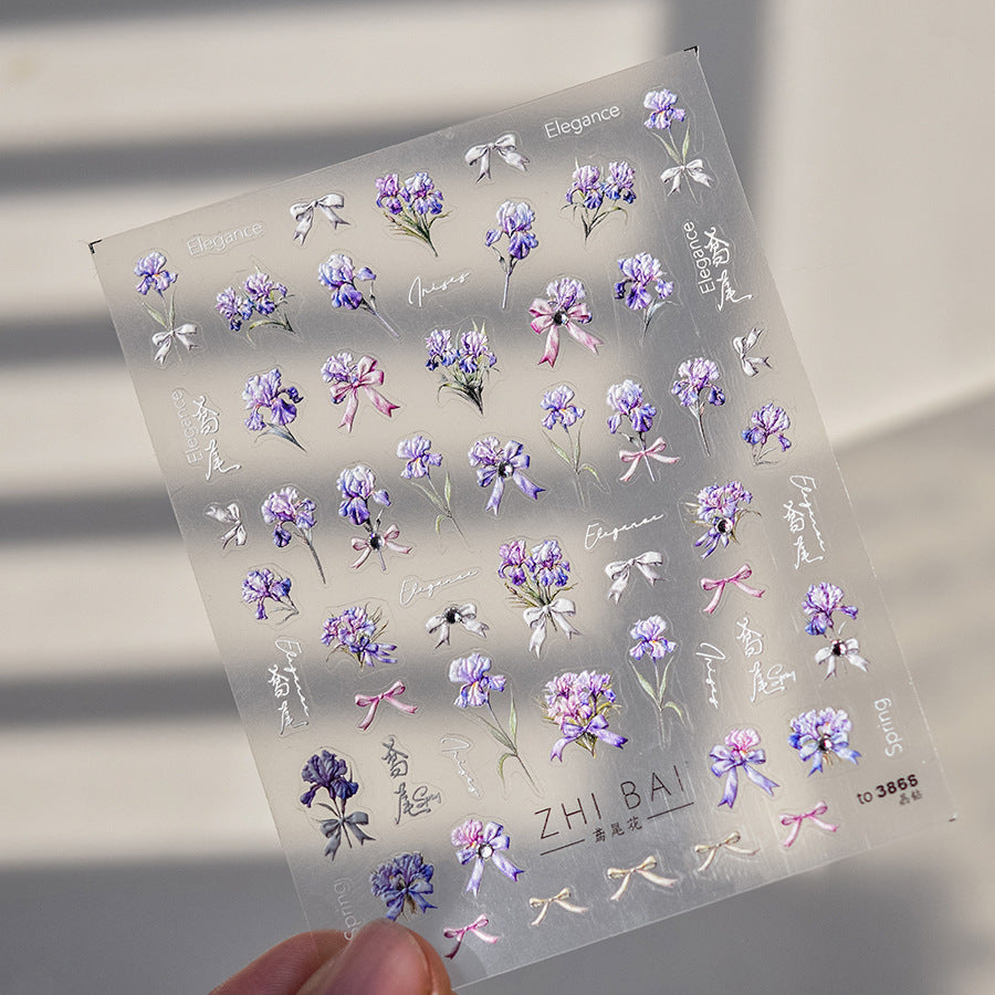 LuLuFun Studio Purple Flower Nail Deco Stickers - Floral Nail Art Decals