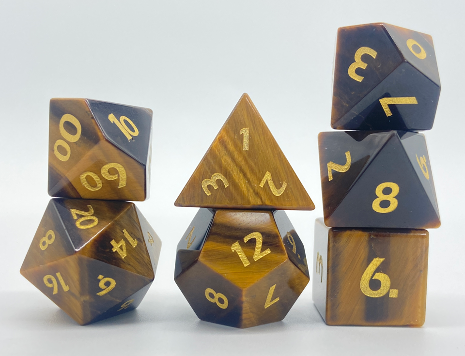 Yellow Tiger's Eye | Gemstone Dice | 7 Piece Set