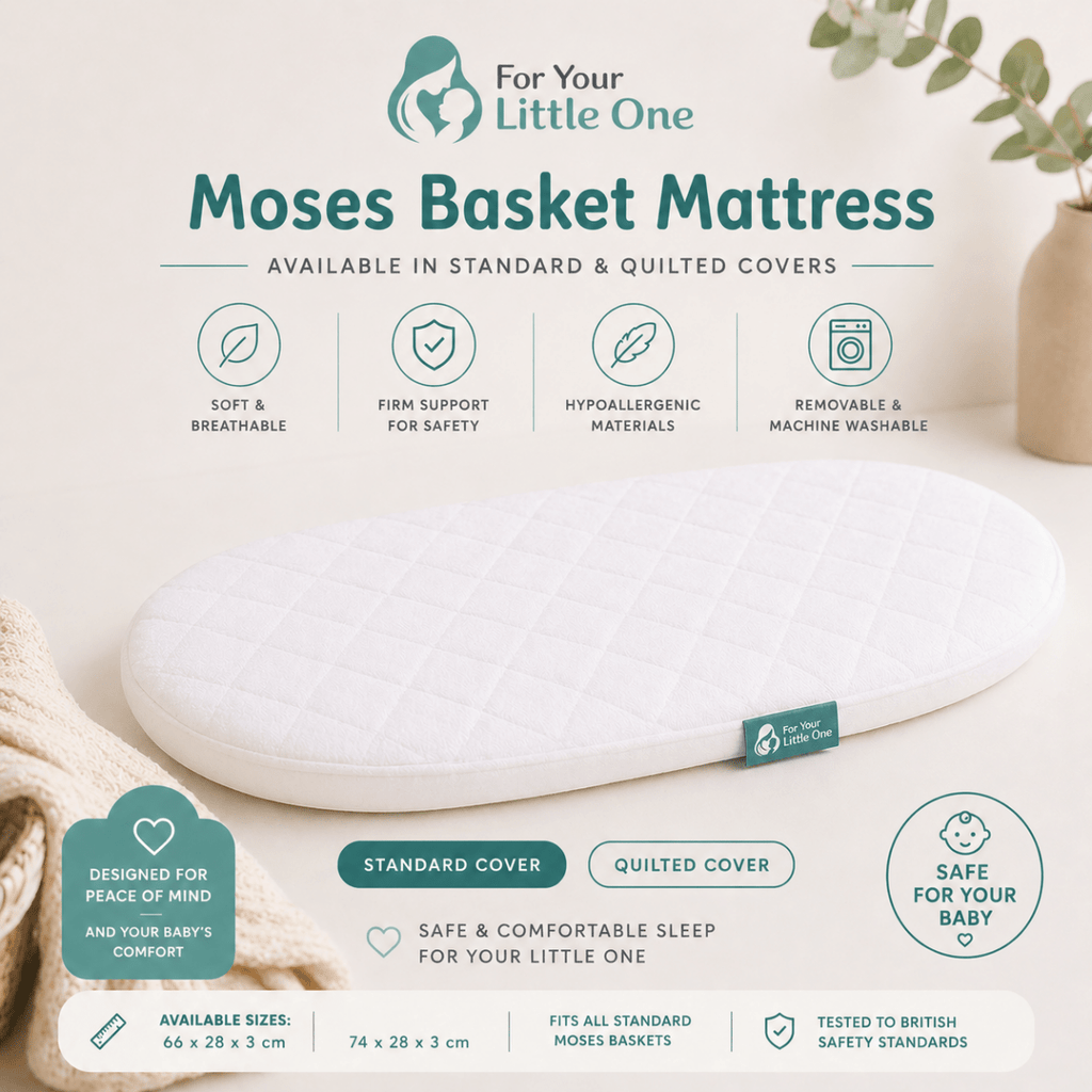 For Your Little One Quilted Moses Basket Mattress - 74x28x3cm White