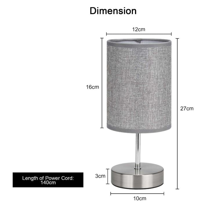 Lightsjoy Dimmable Touch Bedside Lamps – Grey Fabric Table Lamps (Set of 2)