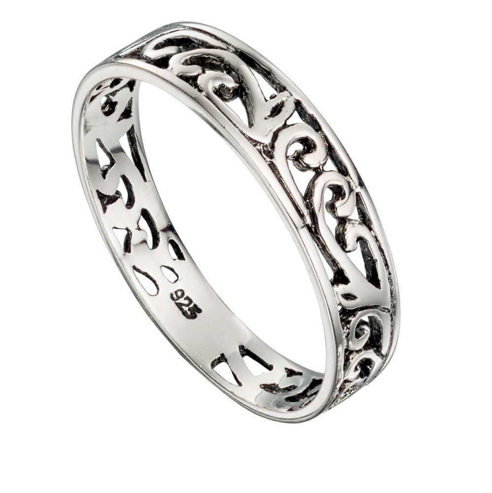 Gecko Jewellery Sterling Silver Filigree Band Ring – Stacking Style