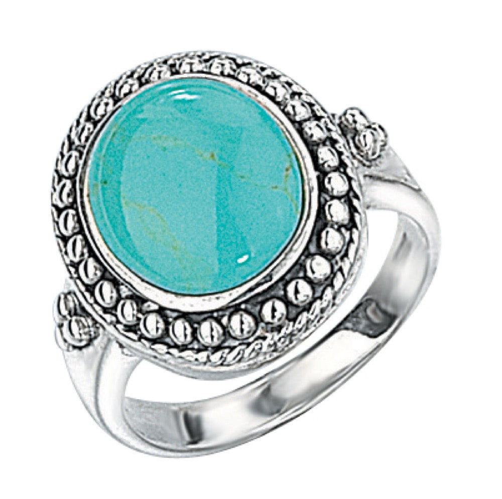 Gecko Jewellery Sterling Silver Oval Imitation Turquoise Statement Ring