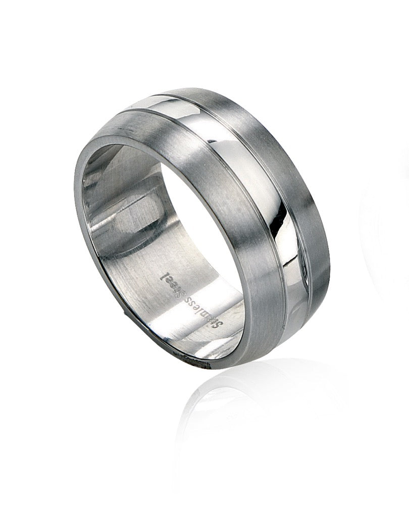 Gecko Jewellery Two Tone Brushed & Polished Stainless Steel Band Ring