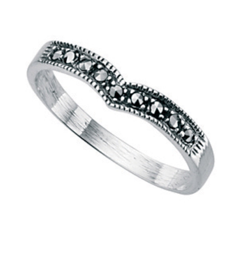 Gecko Jewellery Marcasite Wishbone Ring in Sterling Silver for Women