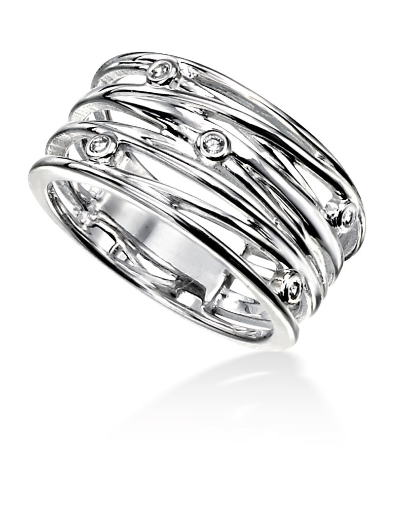 Gecko Jewellery Wrapped Wire Cubic Zirconia Ring in Polished Finish