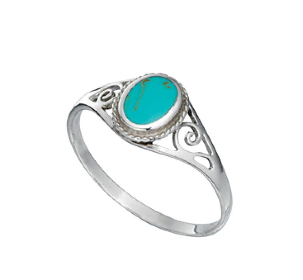 Gecko Jewellery Sterling Silver Oval Imitation Turquoise Statement Ring
