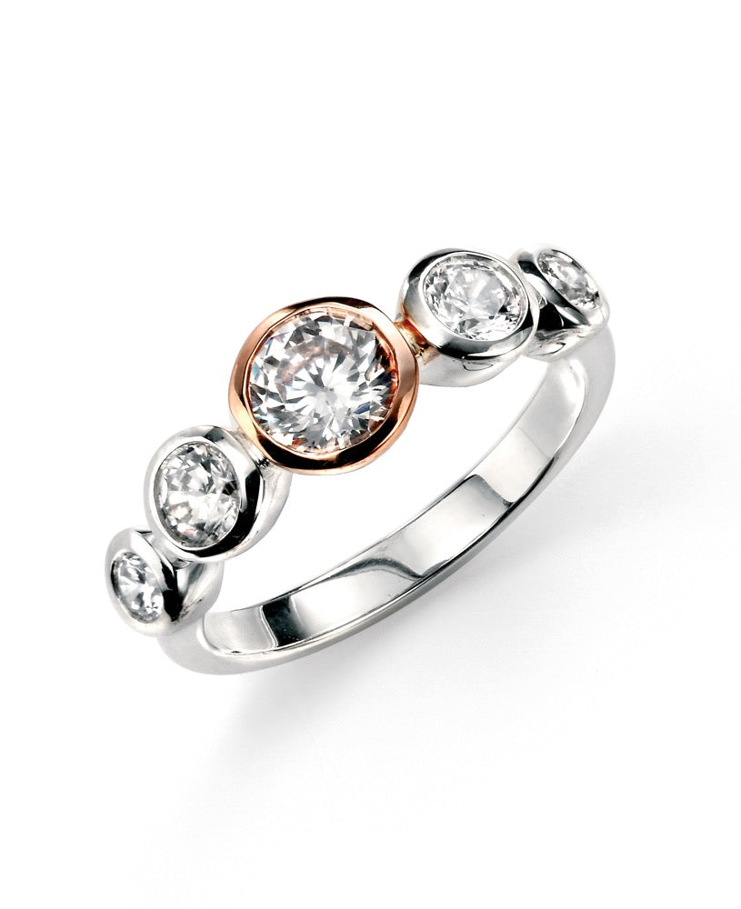 Gecko Jewellery Sterling Silver Multi CZ Ring with Rose Gold Detail