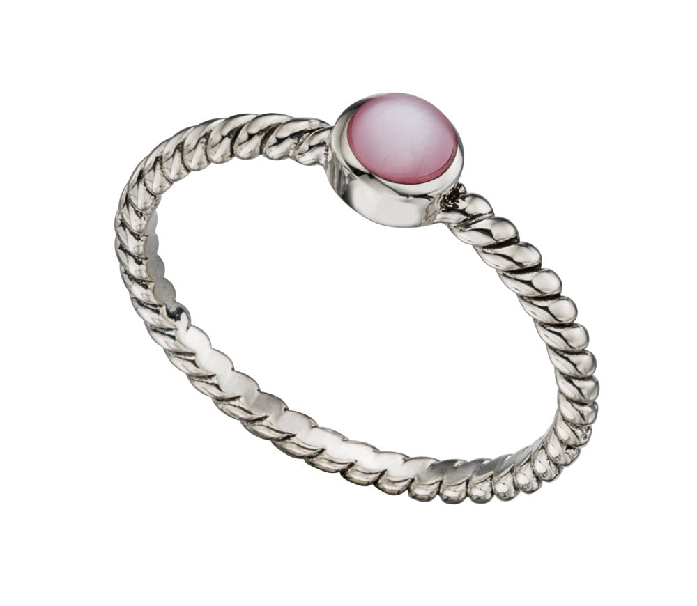 Gecko Jewellery Pink Mother of Pearl Twisted Ring in Sterling Silver