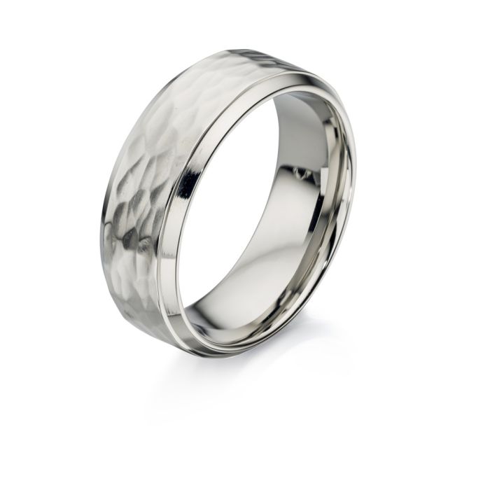 Gecko Jewellery Hammered Textured Ring – Brushed Stainless Steel Band