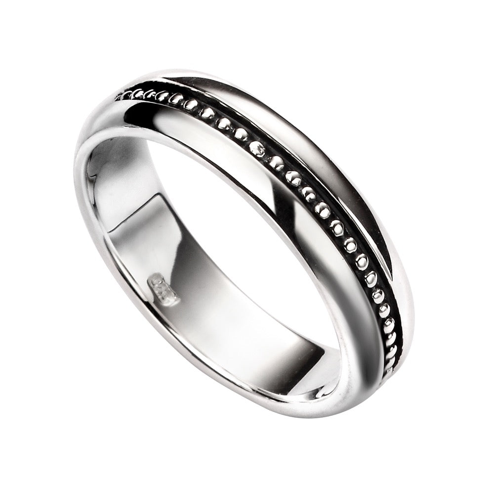 Gecko Jewellery Oxidised Inset Pattern Ring in Sterling Silver