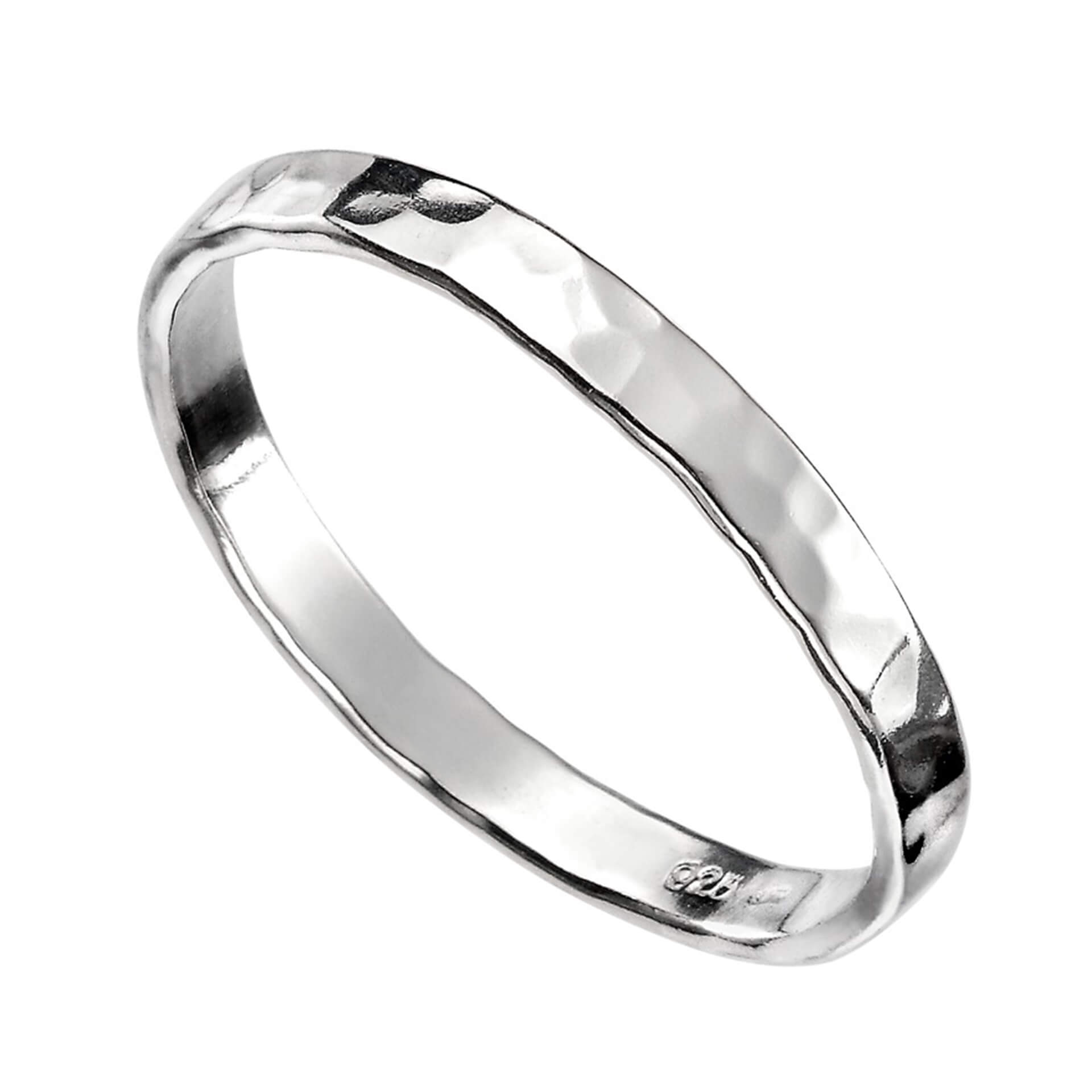 Gecko Jewellery Hammered Band Ring – Thin Sterling Silver Band