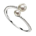 Gecko Jewellery Sterling Silver Double Pearl and Pave CZ Twist Ring