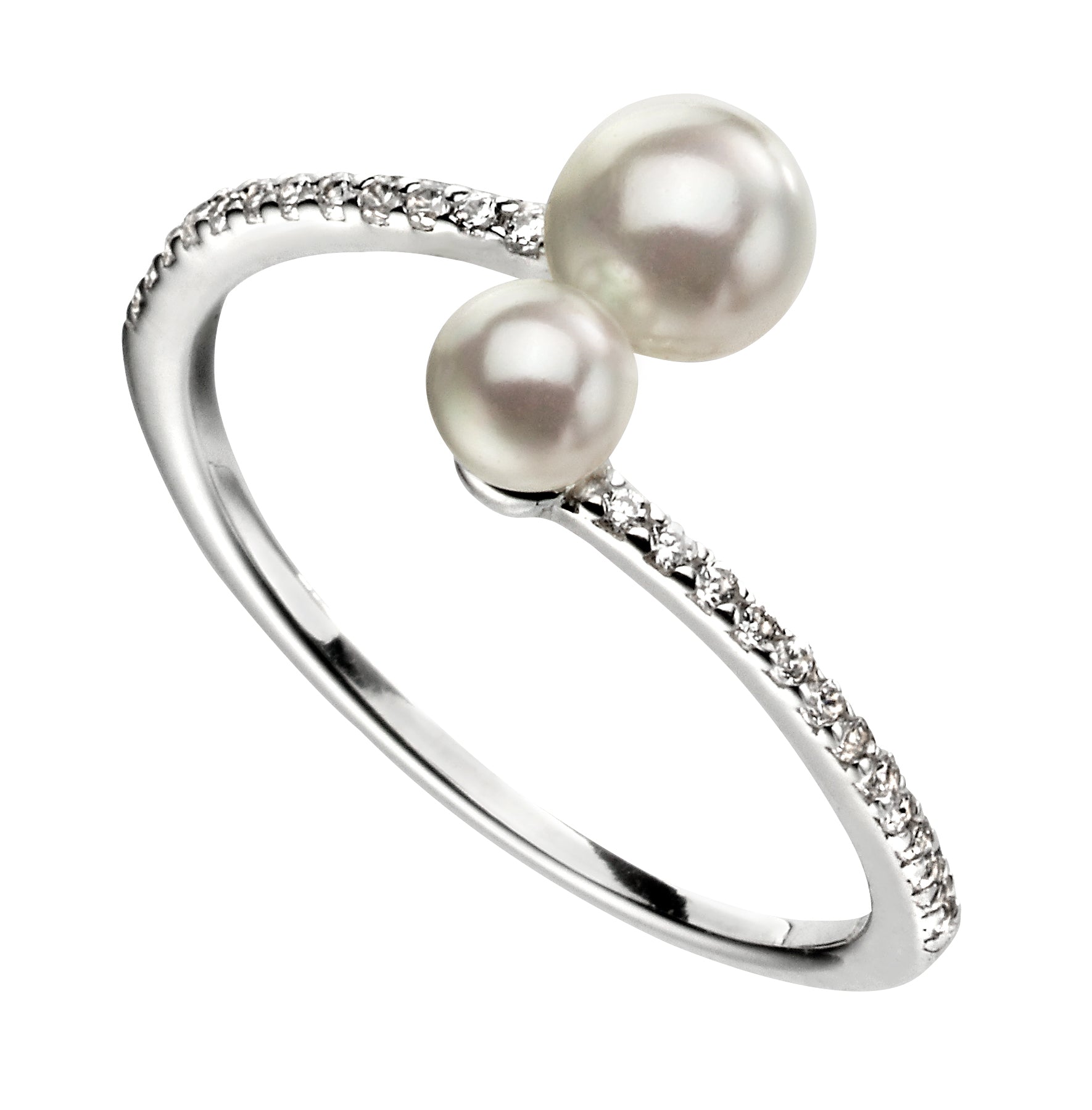 Gecko Jewellery Sterling Silver Double Pearl and Pave CZ Twist Ring