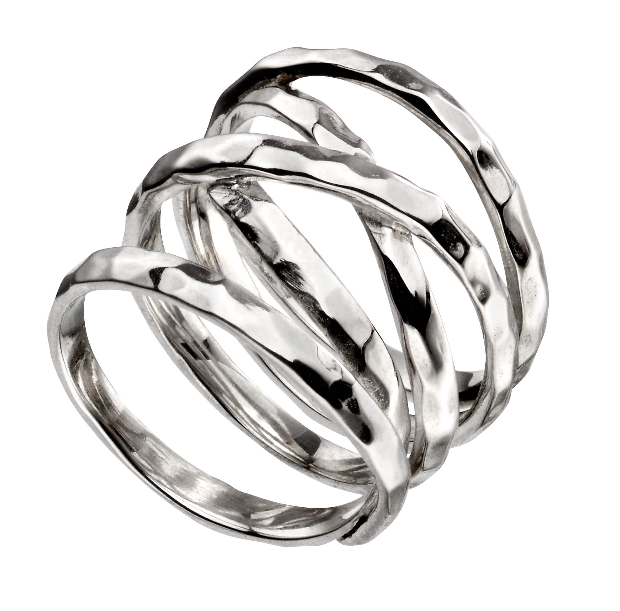 Gecko Jewellery Hammered Wide Wrap Ring in Textured Sterling Silver