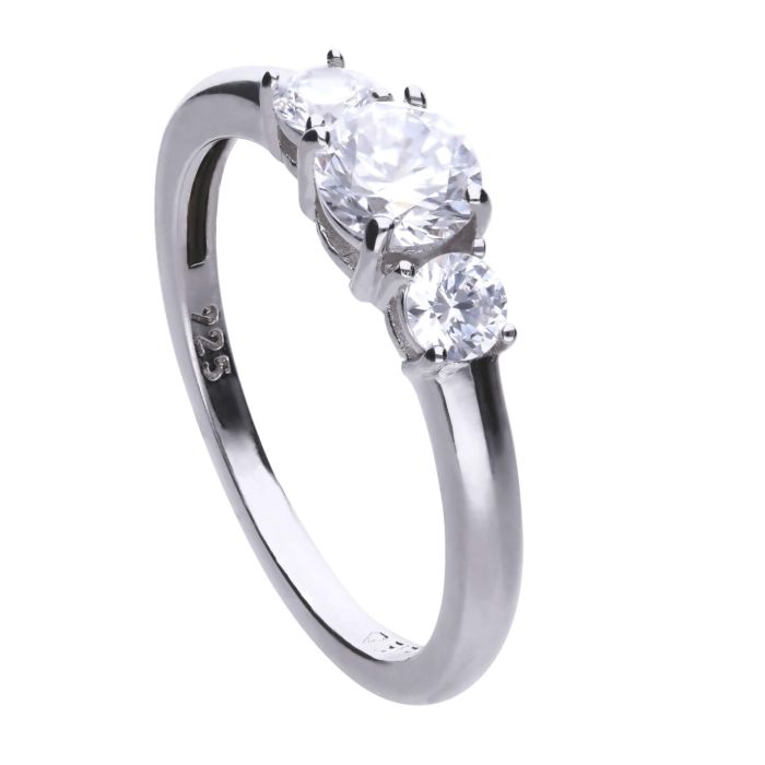 Diamonfire Claw Set Trilogy Ring | Sterling Silver Zirconia Ring