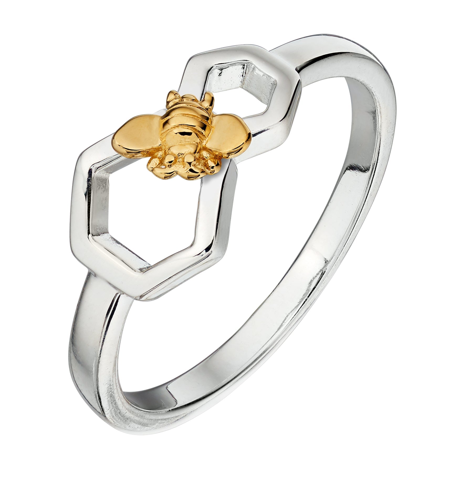 Gecko Jewellery Bee and Honeycomb Ring | Two-Tone Sterling Silver