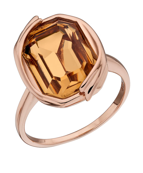 Gecko Rose Gold Plated Sterling Silver Ribbon Ring with Crystals
