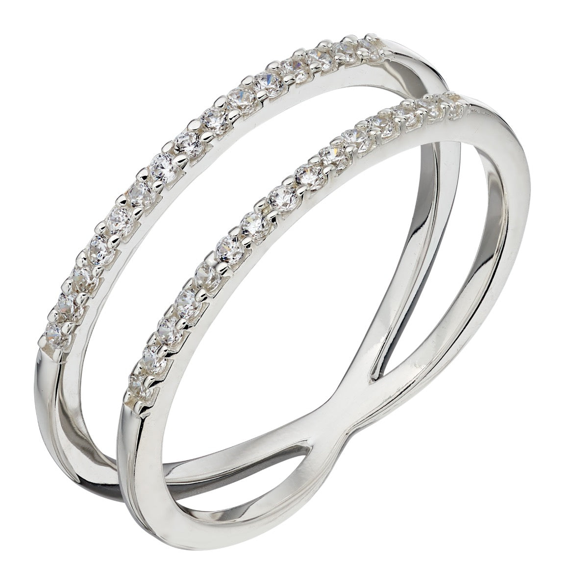 Gecko Jewellery Sterling Silver CZ Double Band Ring with Sparkle