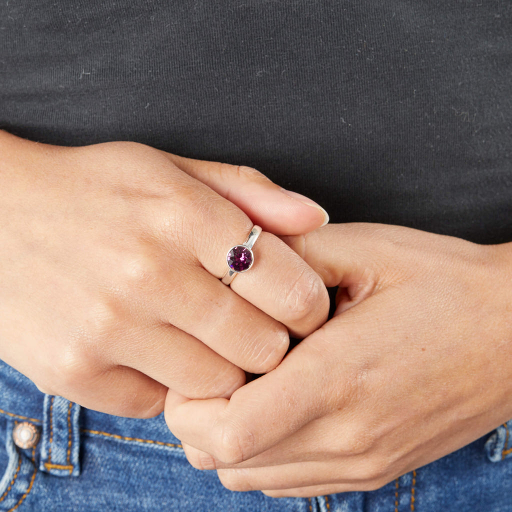 Crystal Birthstone Ring | Gecko Jewellery Sterling Silver Polished Band