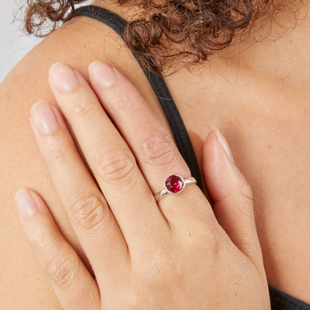 Crystal Birthstone Ring | Gecko Jewellery Sterling Silver Polished Band