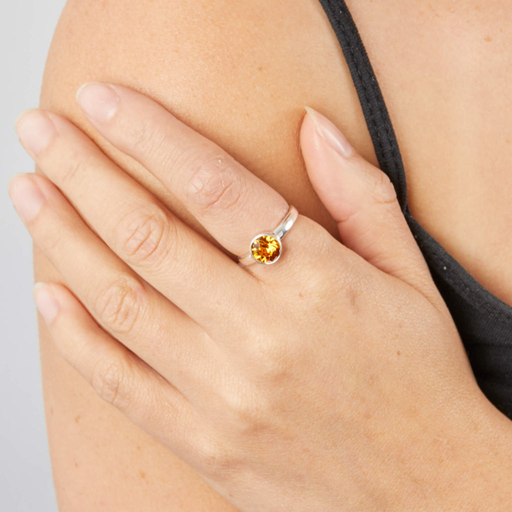 Crystal Birthstone Ring | Gecko Jewellery Sterling Silver Polished Band