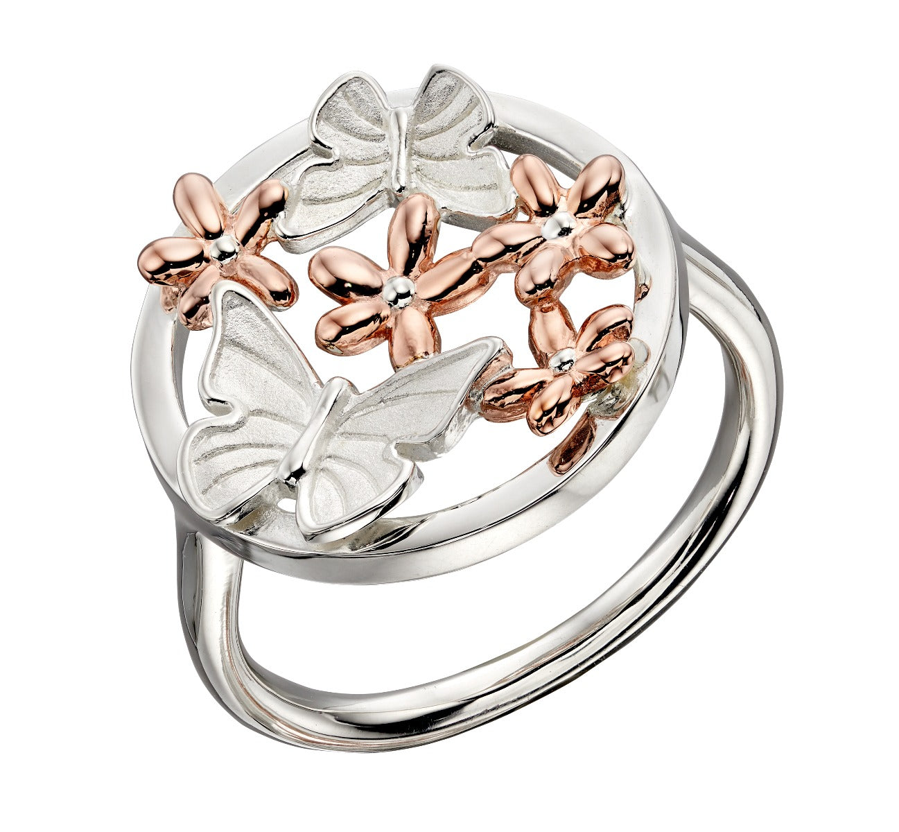 Gecko Jewellery Butterfly and Flower Ring | Sterling Silver & Rose Gold