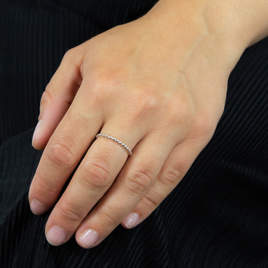 Thin Beaded Ring in Polished Sterling Silver by Gecko Jewellery