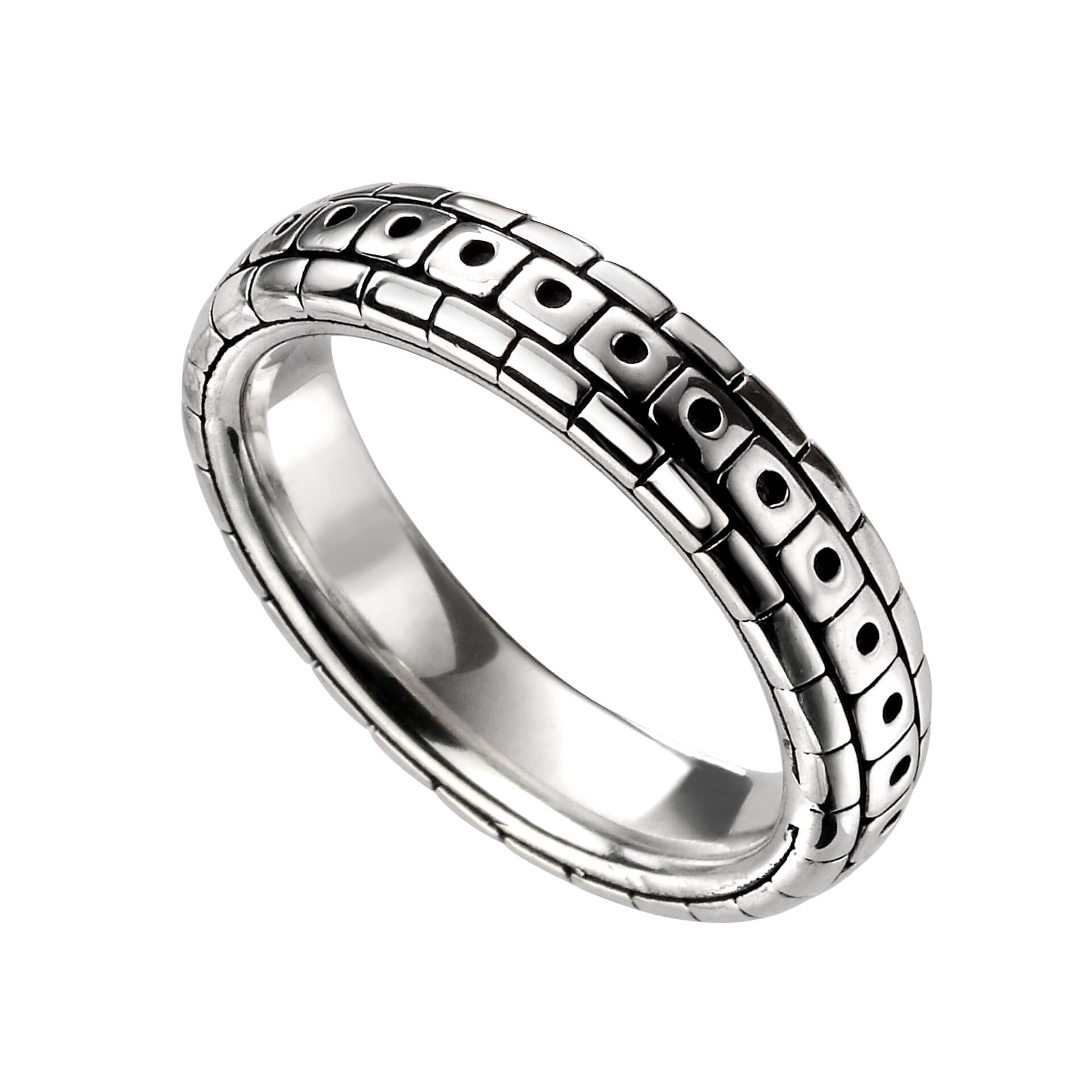 Gecko Jewellery Oxidised Pattern Ring | Sterling Silver Band for Men