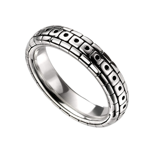 Gecko Jewellery Oxidised Pattern Ring | Sterling Silver Band for Men