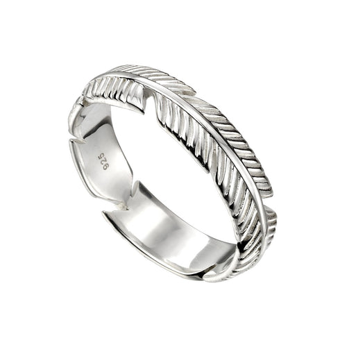 Beginnings Sterling Silver Feather Band Ring by Gecko Jewellery