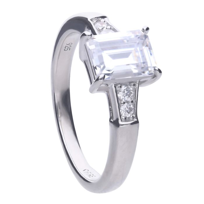 Diamonfire Emerald Cut Zirconia Ring in Sterling Silver | Gecko