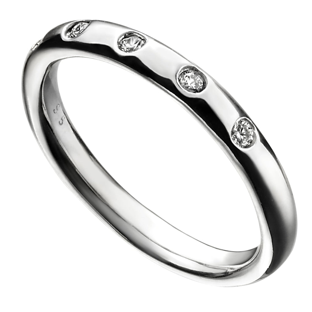 Gecko Jewellery Sterling Silver Flush Set Cubic Zirconia Ring Band
